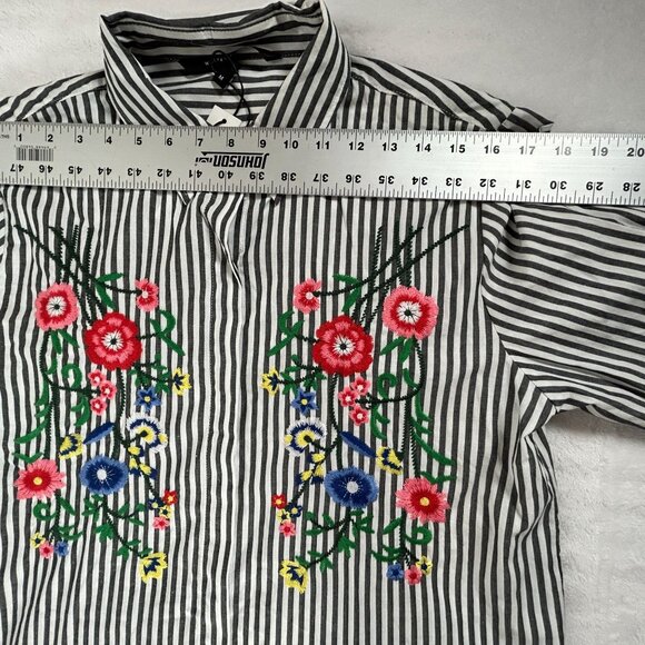 Walter Baker Becca Tunic Black/White Striped Floral Embroidered Medium New $178 - Picture 4 of 8